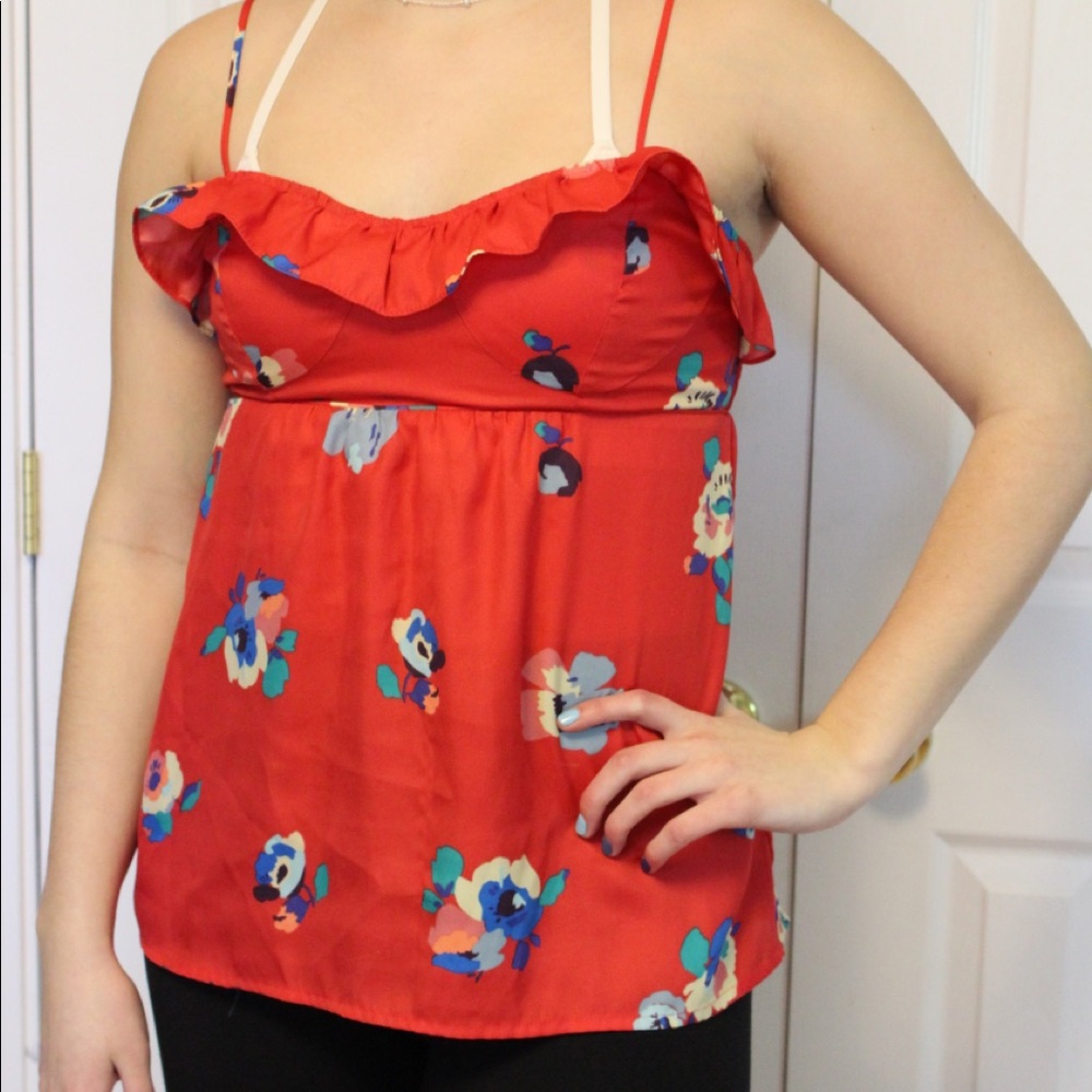 Red floral tank top